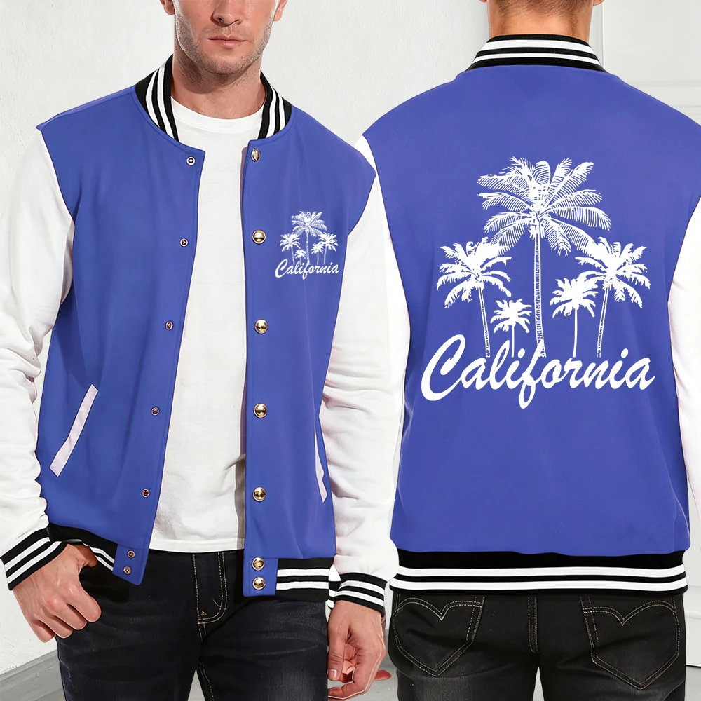 

Coconut Trees California Printed Men'S Jackets Cotton Basics Pocket Baseball Jersey Winter Fleece Warm Coats Fashion Men Clothes