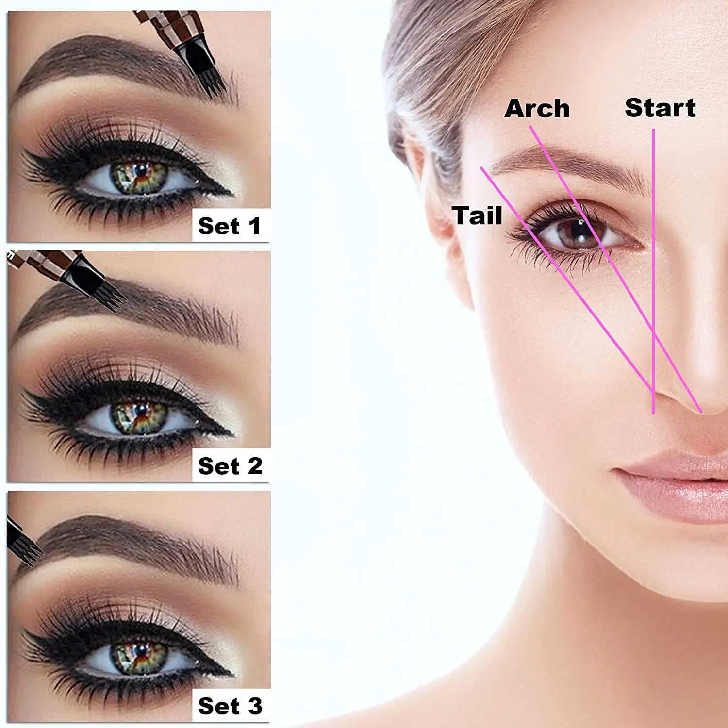 Lápiz de cejas de 4 puntos Para Mujer, prueba de agua líquido a lápiz de cejas, maquillaje de larga duración, microhoja cosmética