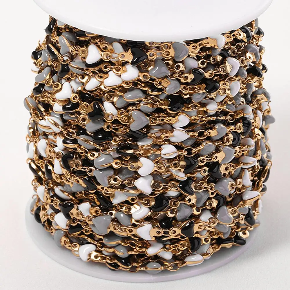 

1meter Stainless Steel Enamel Love Heart Beads Chains for Jewelry Making DIY