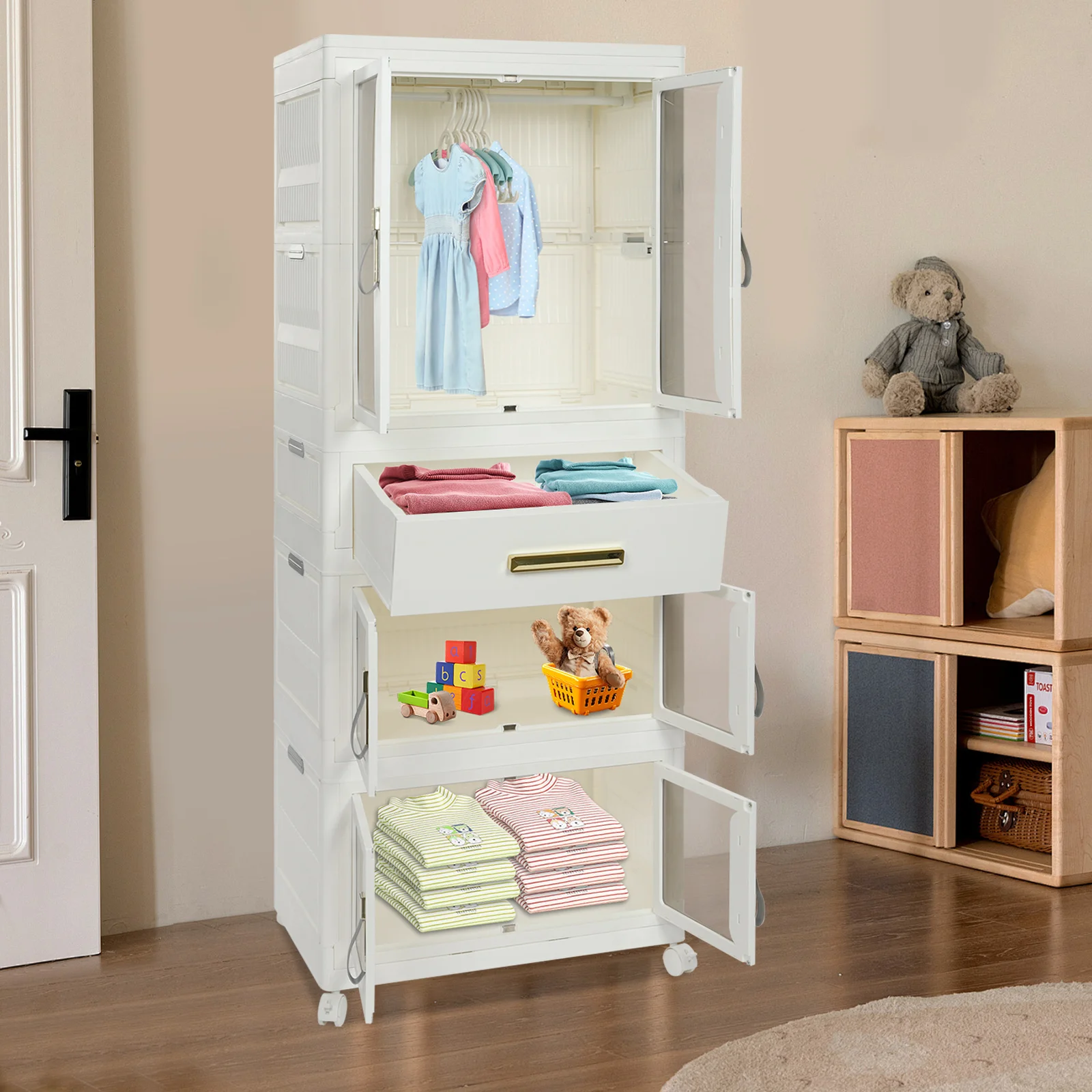 

Clothes Storage Cabinet, Free Standing Storage Organizer, Baby Clothes Cabinet