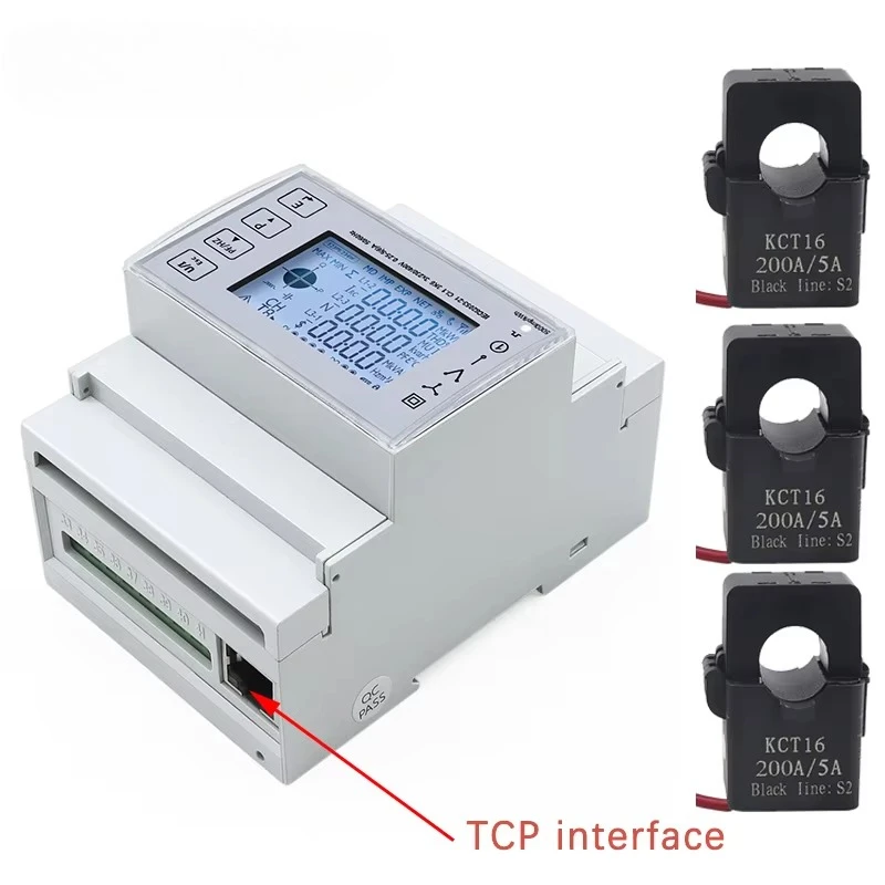 3 Phase DIN Rail Bidirectional Energy Consumption Meter Backlit LCD Ethernet TCP With Current Transformer 100/150/200A TAC4371CT