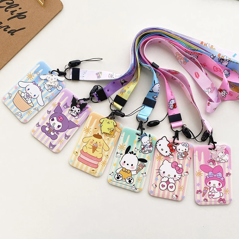 Cartoon Sanrio Series Anime Card Holder Lanyard ID Protective Case Anti-lost Hanging Neck Cartoons Cute Card Case