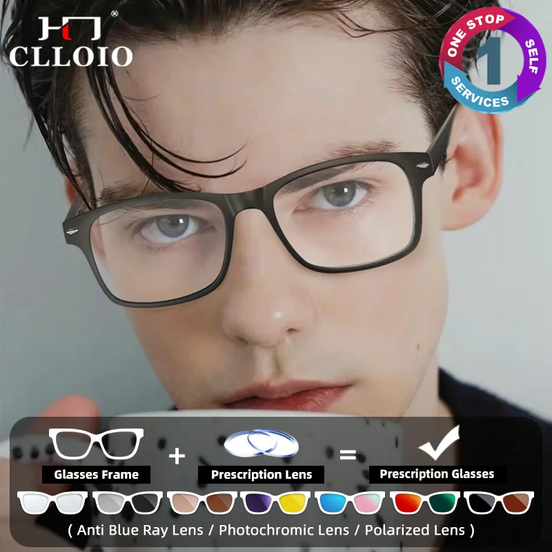 

CLLOIO Fashion Business Square Anti Blue Light Prescription Glasses Men Myopia Optical Eyeware Progressive Protection Eyeglasses