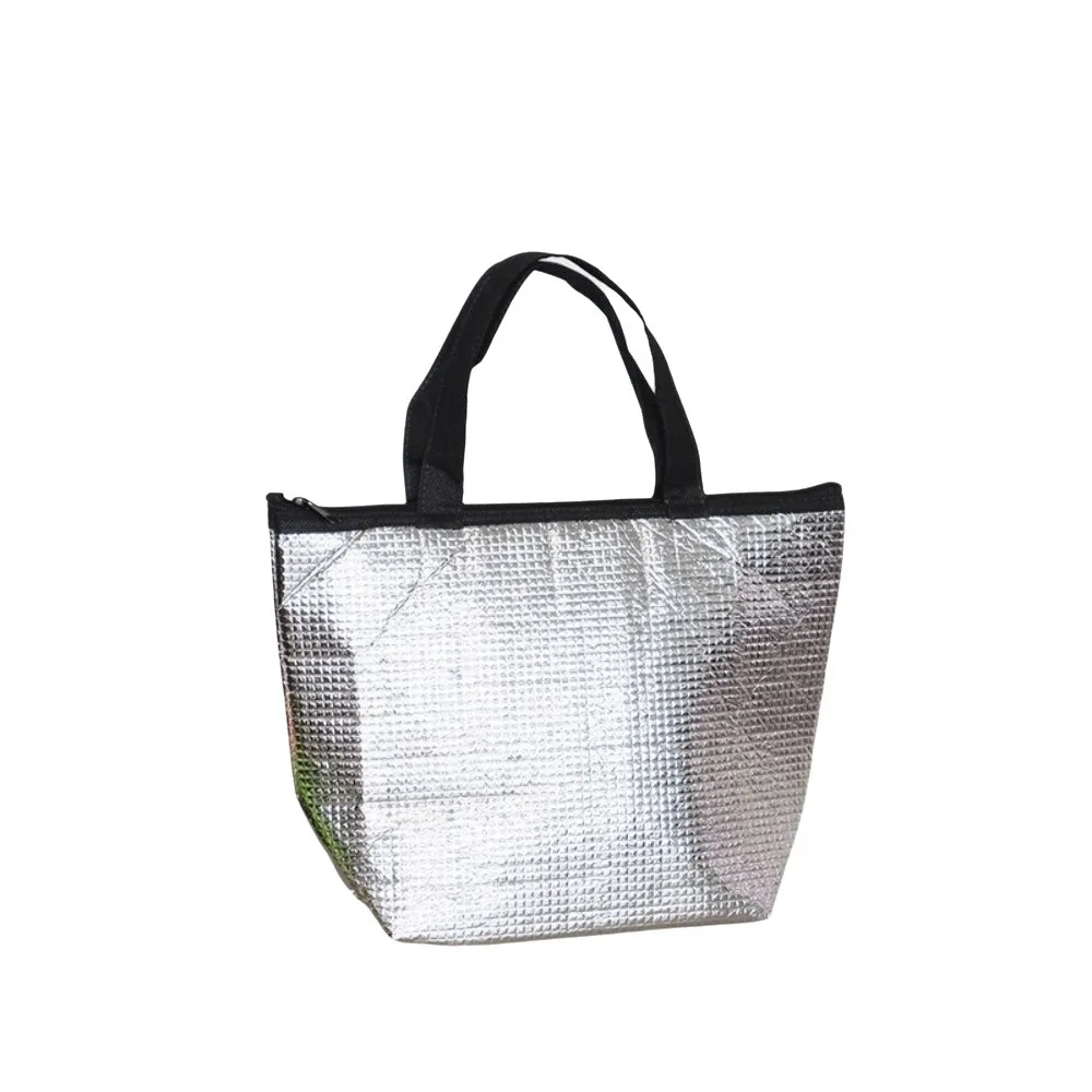 Aluminum Foil Lining Lunch Bag Zipper Closure Handheld Insulated Cooler Bag Pearl Cotton Padding Reusable Food Storage Bag