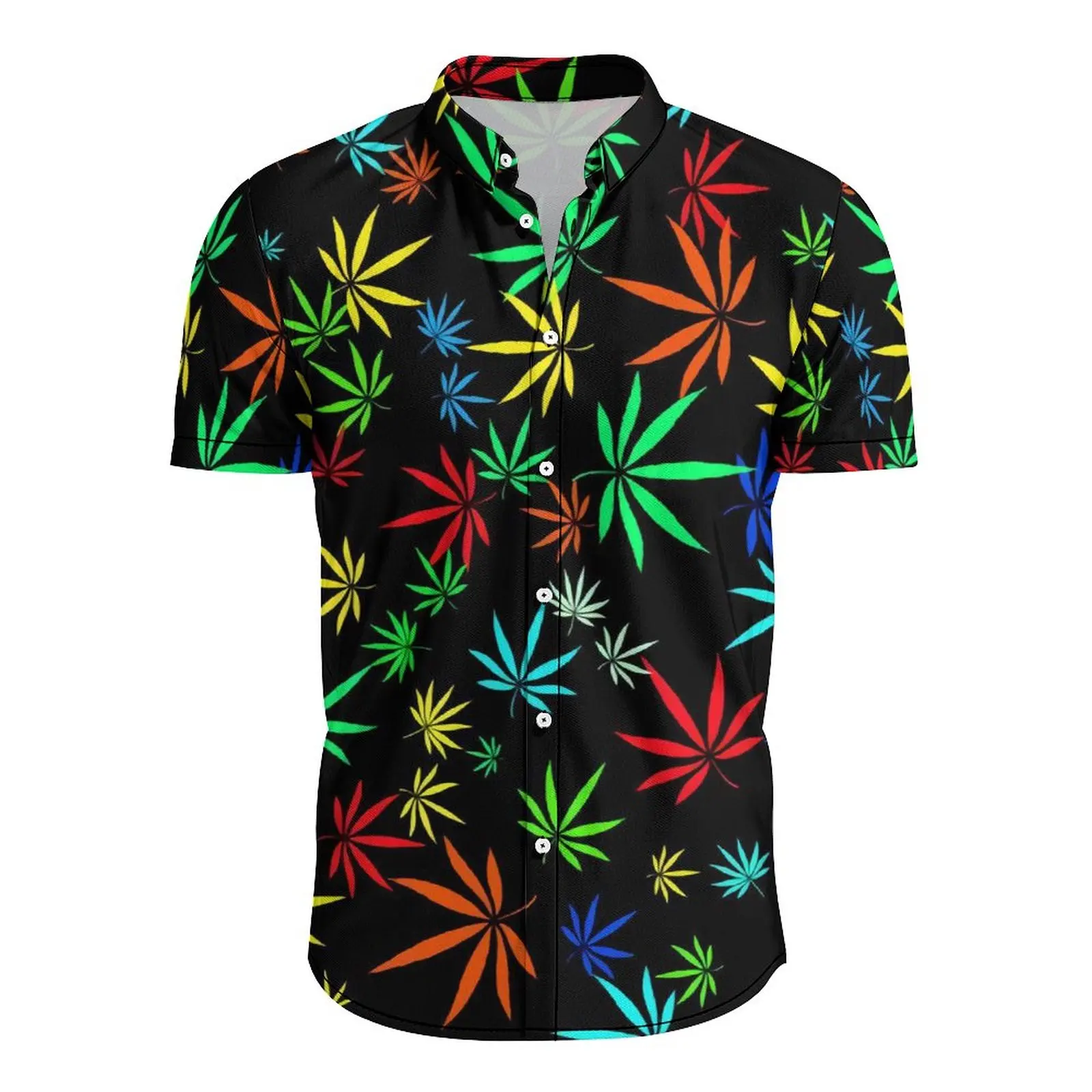 

Summer Beach Shirts For Men Fashion Casual Short Sleeve Lapel Tops Colorful Grass Leaves Print Comfort Shirt With Button Shirts