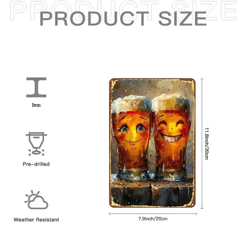 Fun and Joyful Beer Mug Art Print Metal Sign，Pre-drilled holes，Suitable for indoor use、Garden、Outdoor、Family