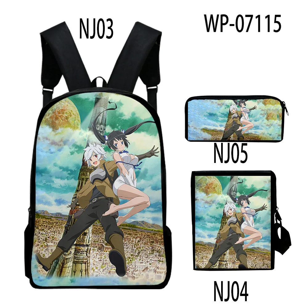 Harajuku Youthful Peculiar Danmachi 3D Print 3pcs/Set Student Travel bags Laptop Daypack Backpack Shoulder Bag Pencil Case