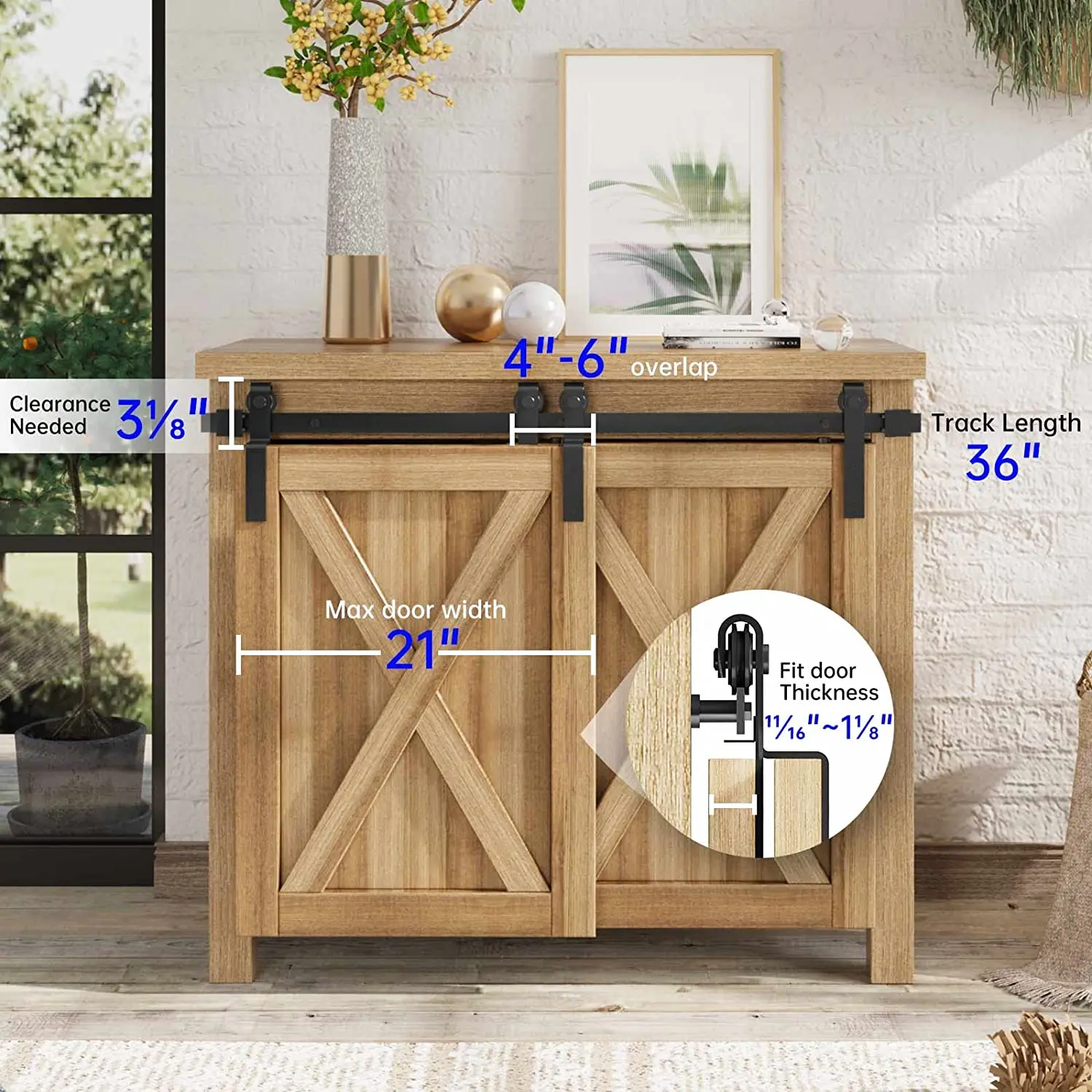 Imagem -04 - Wjgj Bypass Mini Kit de Ferragem de Armário Porta do Celeiro Sistema de Gancho de Porta Deslizante para Porta Dupla 24in60inch