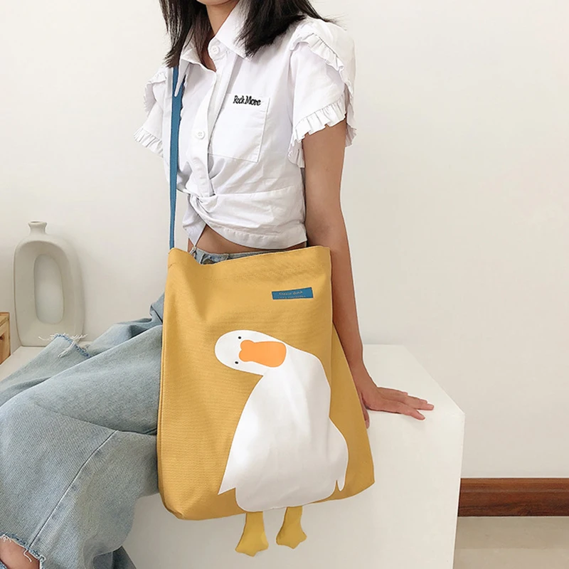 Large Capacity Woman Cute All-Match Shoulder bag Yellow Duck Bags Casual Canvas Shopping With Simple Crossbody bag Sweet Girls