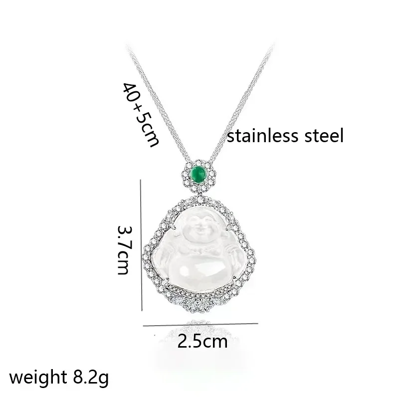 ожерелье из титановой стали с бриллиантами и прозрачным льдом Будды для женщин, универсальная и легкая роскошная цепочка на ключицу