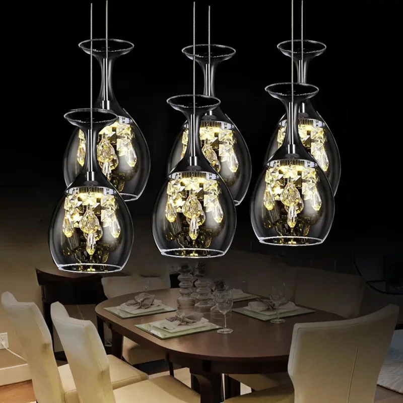 

Modern Wine Glass Led Pendant Lamp Simple Restaurant Dining Room Crystal Glass Creative Personality Chandelier 85-265V