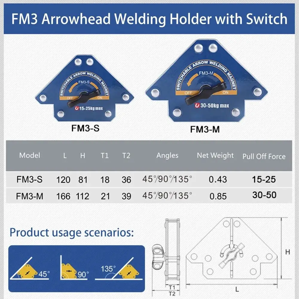 Suportes de soldagem magnética multiângulo, preciso com interruptor, localizador auxiliar magnético, máquina fixadora de solda comutável de camada dupla