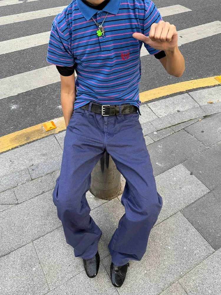 

Retro American Waed Casual Loose Straight Leg Cotton Long Pants Men's Comfortable Slimming High Waist Trousers