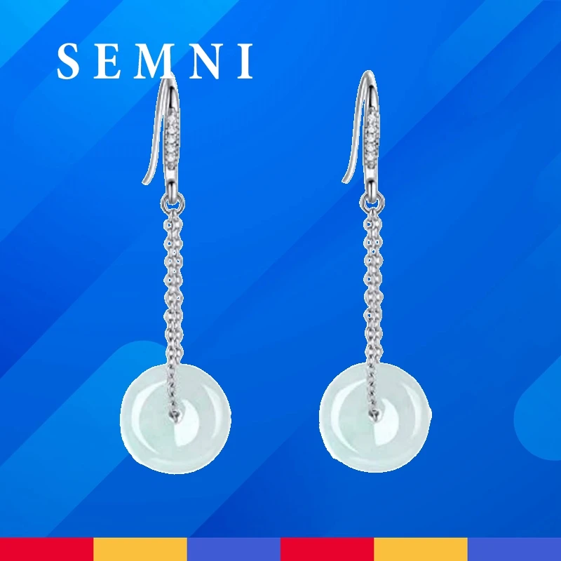 SEMNI Jade Earrings Protect Safety Charm Clasp Fashion And Elegant Jewelry Dangle Earrings For Women Girls 925 Sterling Silver