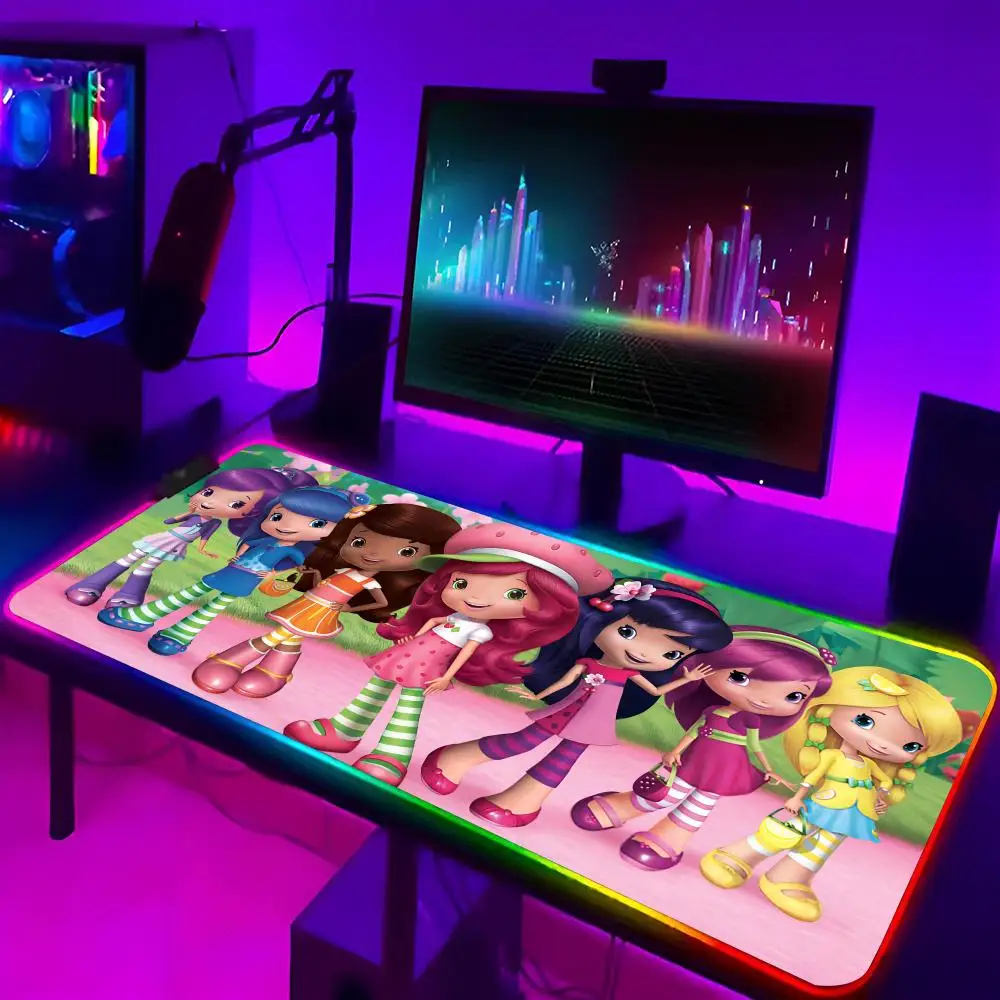 S-StrawberryS S-ShortcakeS Mouse Pad Xxl Pearlescent Laptop Mat Gaming Rgb Backlit Keyboard Gamer Girl Table Pads Deskpad