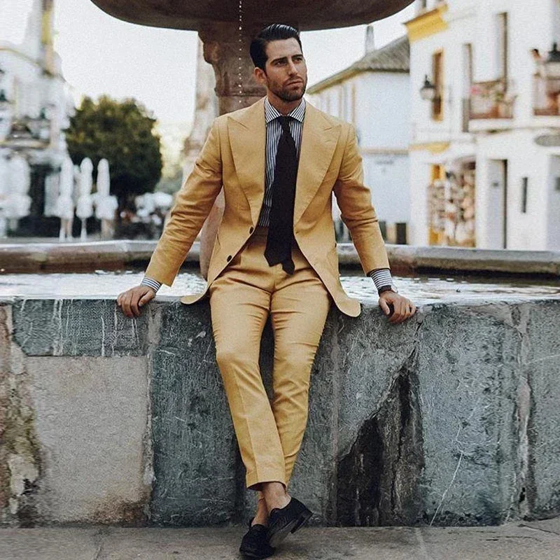 

Men Suits Linen Ginger Wedding Costume Homme Tuxedos Peak Lapel Slim Fit Jacket Terno Masculino Blazer Pants 2-Piece New Arrival