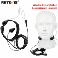 Retevis ETK002 Walkie-Talkie Headset 2Pin Throat Mic Acoustic Tube Earpiece Radio for Baofeng UV5R Retevis RT622  H777 TYT