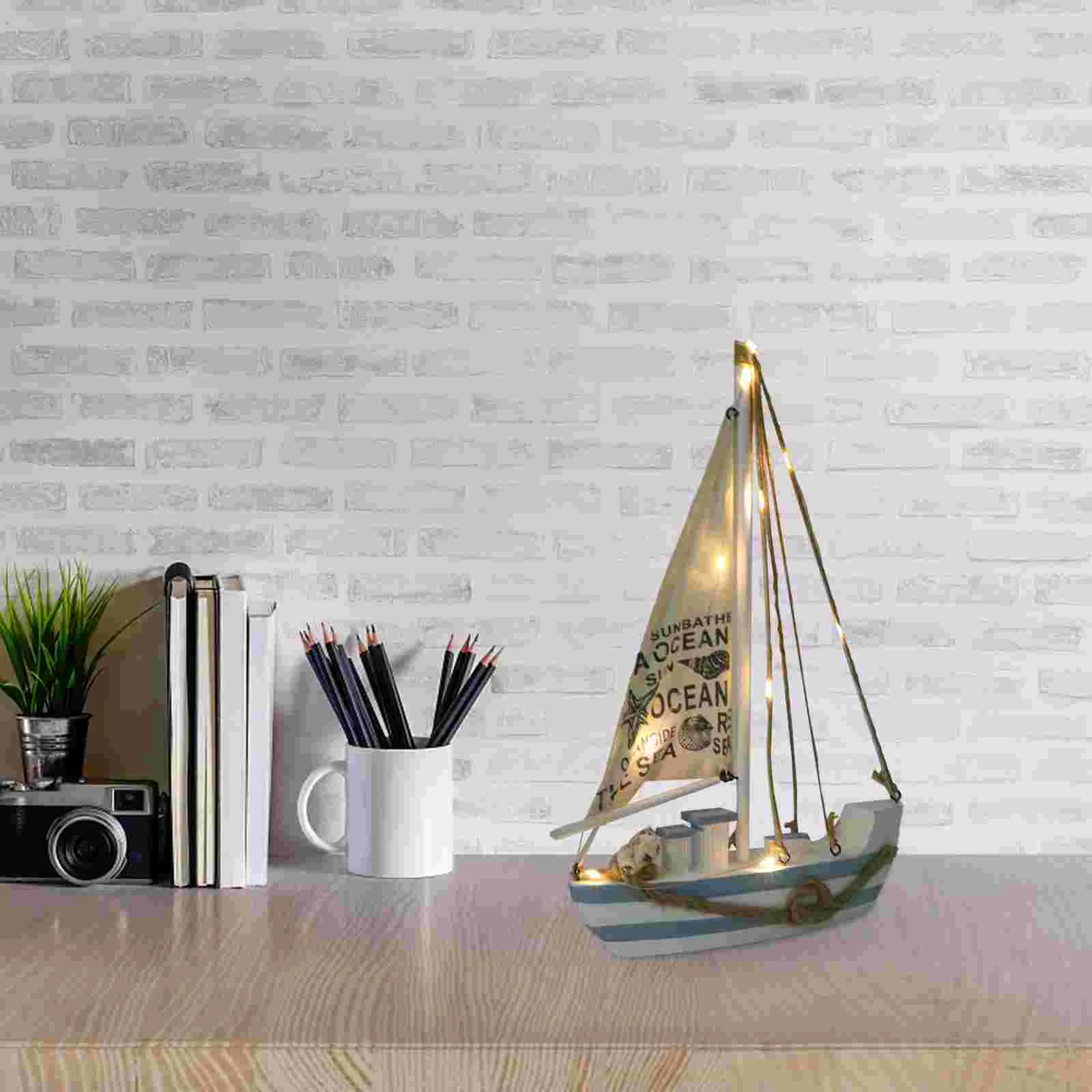 Decor for Table Water Toy Ocean Decorations Sailboat Tabletop Ornament Wood Bookshelf Office