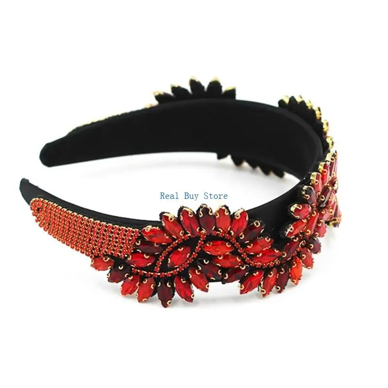 

U13D Ювелирная повязка на голову в стиле западного барокко S-образной формы, многоцветный обруч для волос с цветочным принтом и