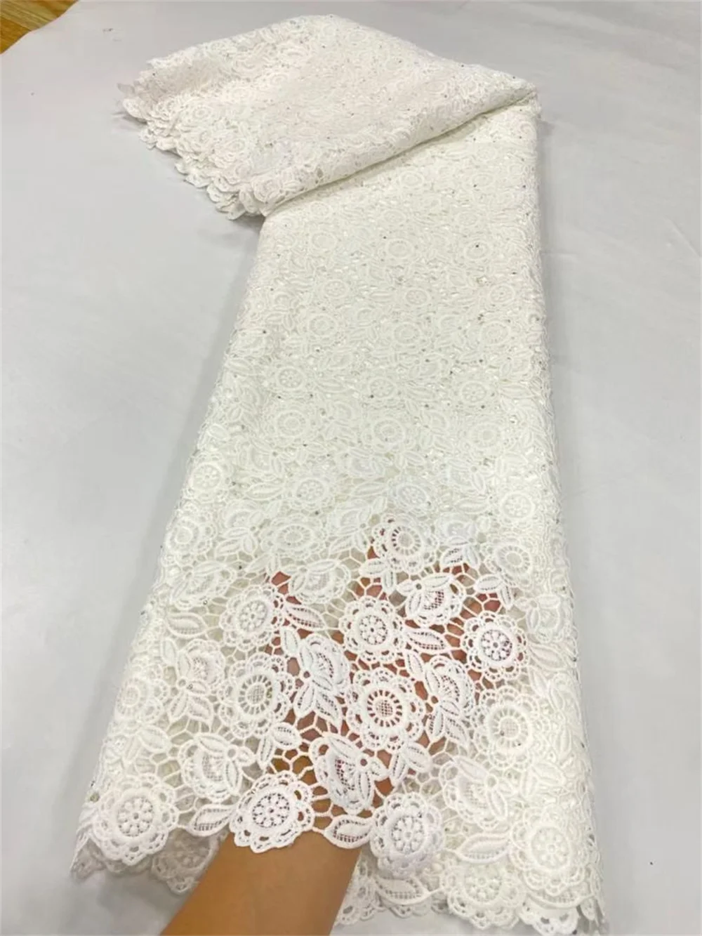 

2025 African Nigerian High-Quality Embroidery Mesh Lace Fabric French Tulle Sequins for Wedding Party Dresses 5 Yards JL517