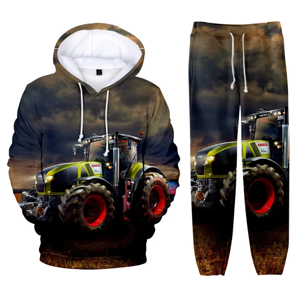 

Tractor Harajuku Hip Hop Car Pattern Long Sleeved Hooded 2Pcs Women / Men Autumn Tracksuit Hoodies Fashion Pants Clothes Hip Hop