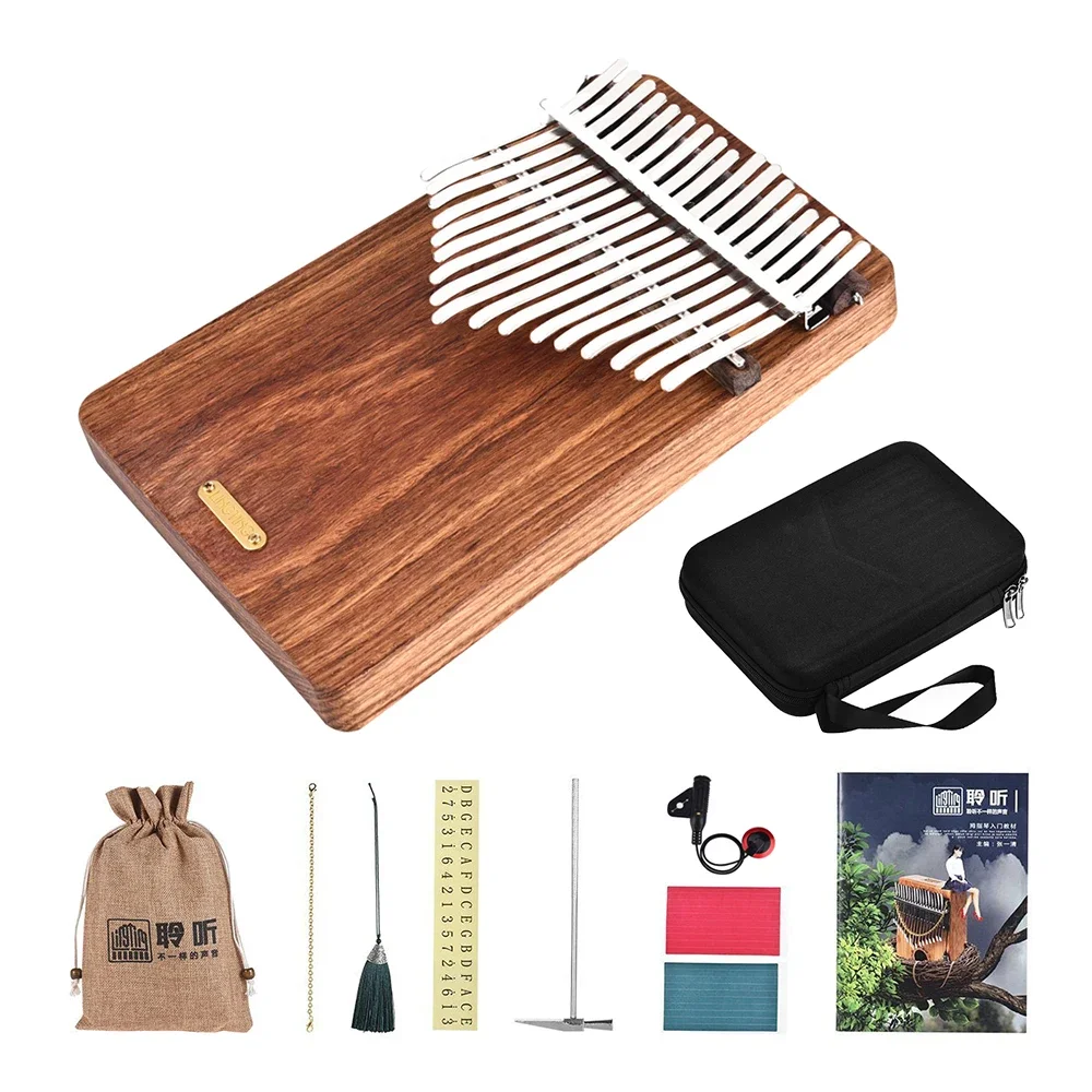 LINGTING 17key Portable Finger Piano Kalimba Mbira Sanza Solid Wood Material with Storage Bag Carry Case Music Book Sticker K17P