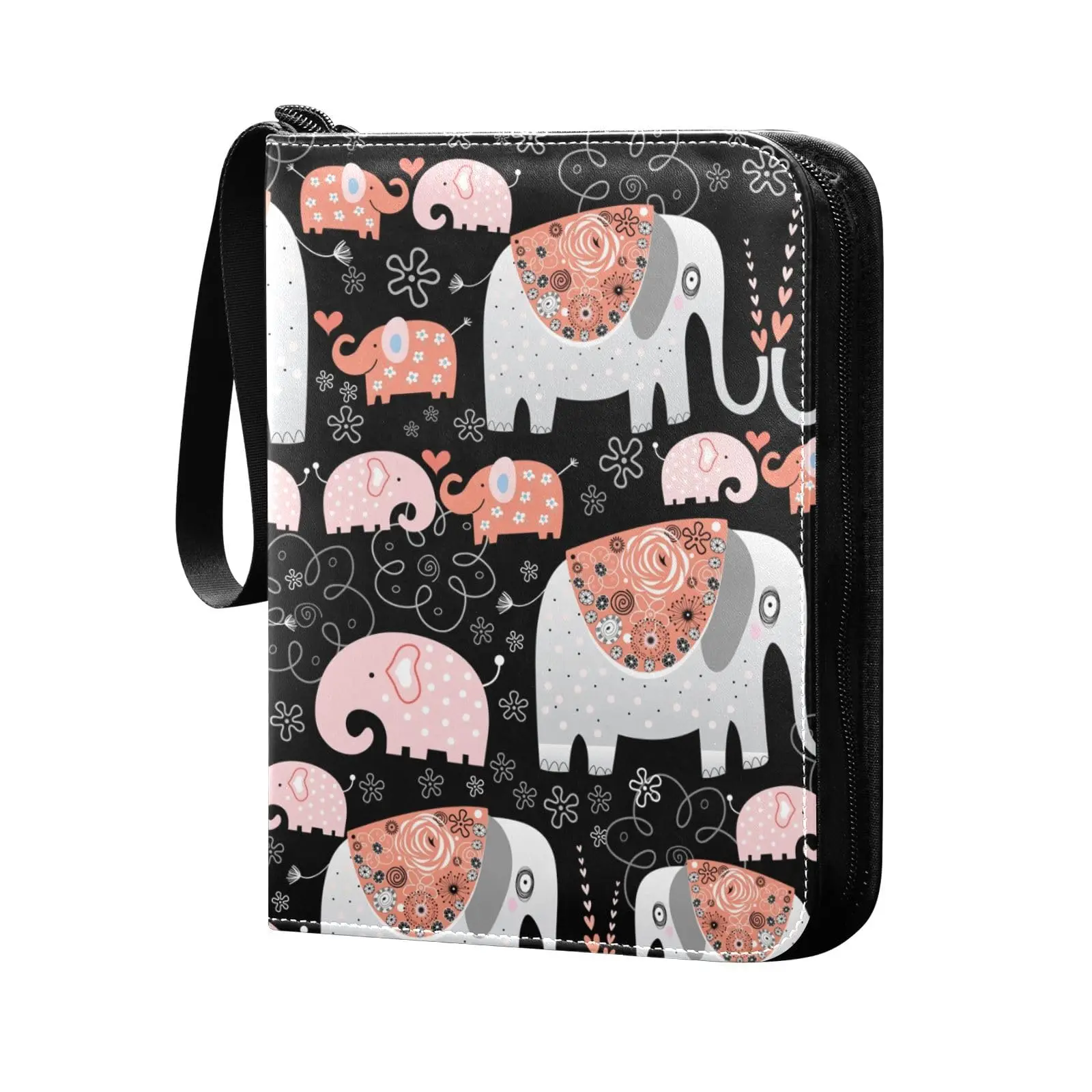 Ornamental Elephants 4 Pocket Cards Binder, 400 Double Sided Pocket Album for Sport Game Cards, Unique Card Collection Storage