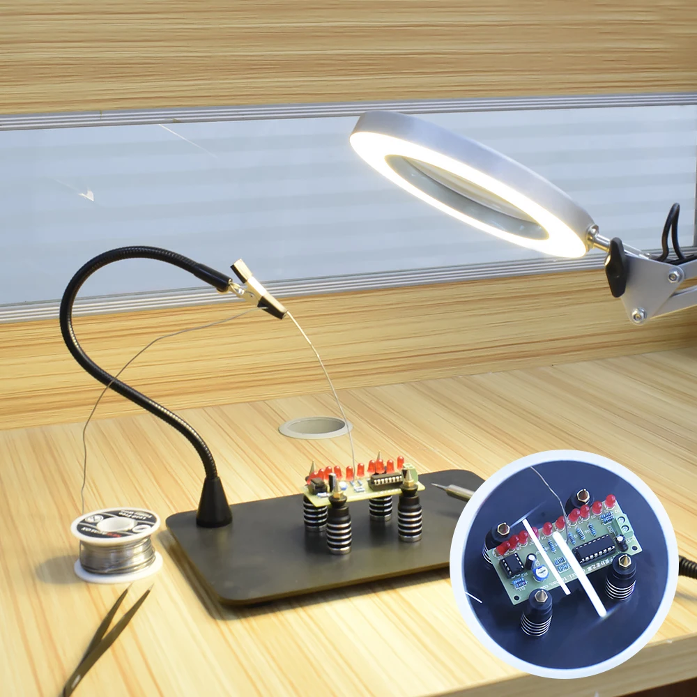 Imagem -04 - Prata Dobrável Lupa Desk Lamp Luzes Led Luzes de Leitura Modos de Cores Usb Power Supply Iluminação Magnifier 5x 72smd