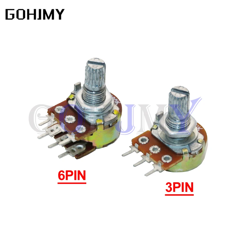 5pcs WH148 B1K B2K B5K B10K B20K B50K B100K 3PIN 6PIN 15mm Shaft Amplifier Dual Stereo Potentiometer 1K 2K 5K 10K 50K 100K 500K