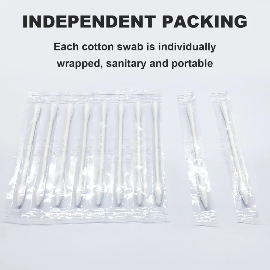 Individually Wrapped Double Tipped Cotton Swabs Travel Size Pointed Round Tip For Ear Makeup Cleaning 200 Count