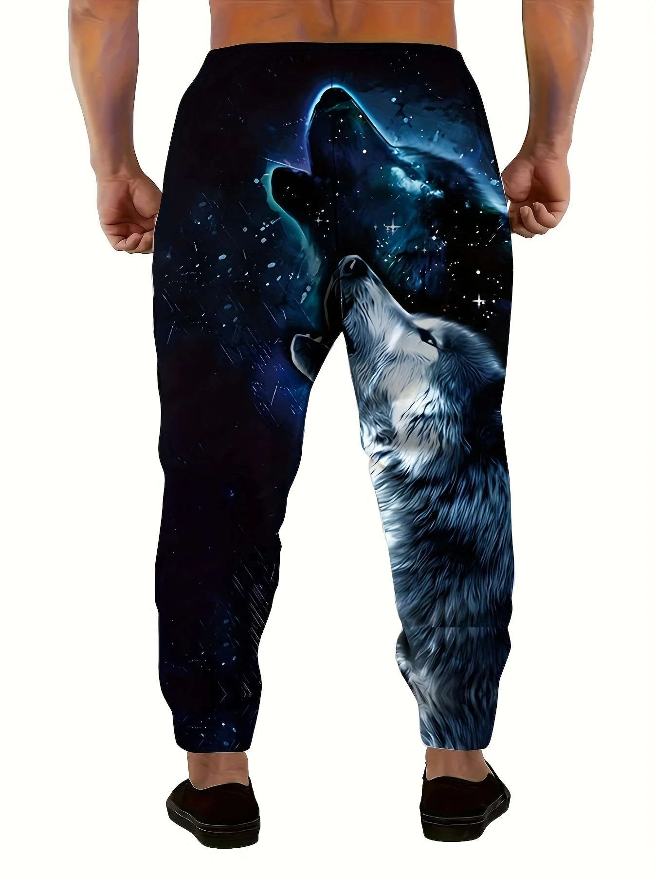 2026 Hot Selling Men's Cool Wolf Pattern Running Pants Casual 3D Printed Polyester Sports Pants Large Size