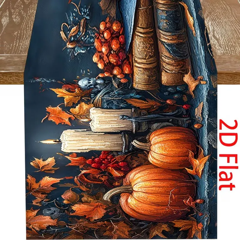 Linen Table Runner Turkey Driving Truck with Pumpkin Pie on Gray Gingham for Thanksgiving Gathering Table