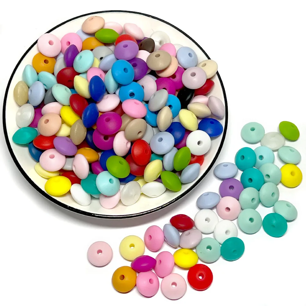 BOBO.BOX 50pcs/lot 12mm Silicone lentil Beads Silicone BPA Free DIY Charms Newborn Nursing Accessory Teething Necklace Teething