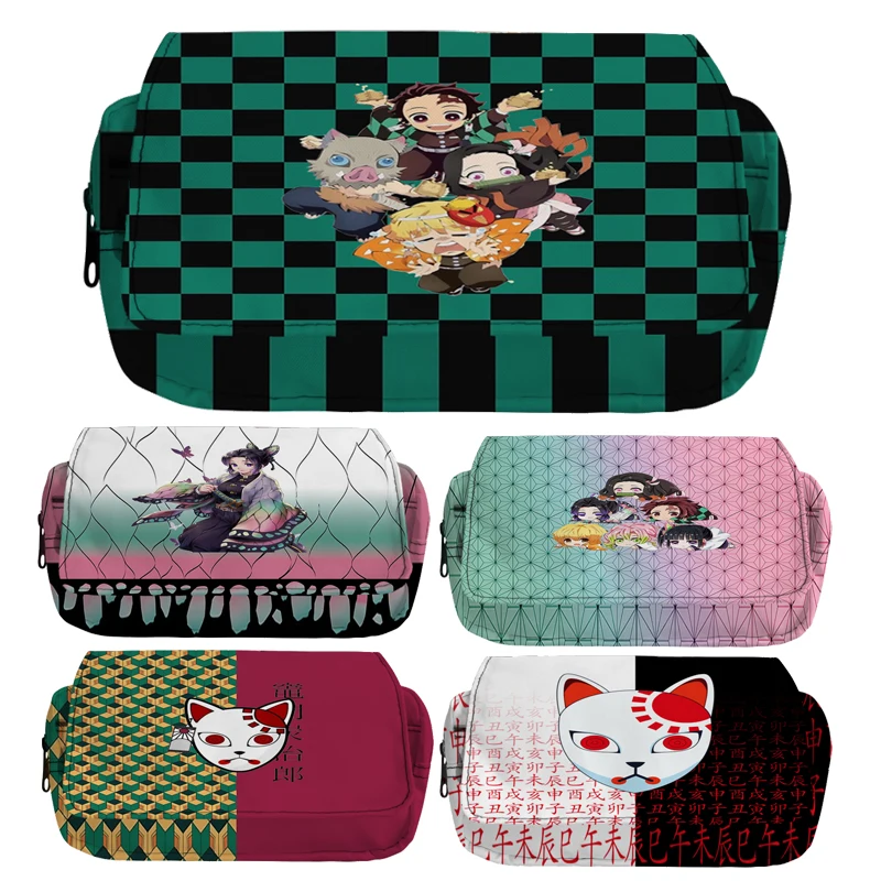 Demon Slayer Pencil Case Kimetsu No Yaiba Pencilcases Large School Pencil Bags Nezuko Inosuke Shinobu Girl Stationery Supplies