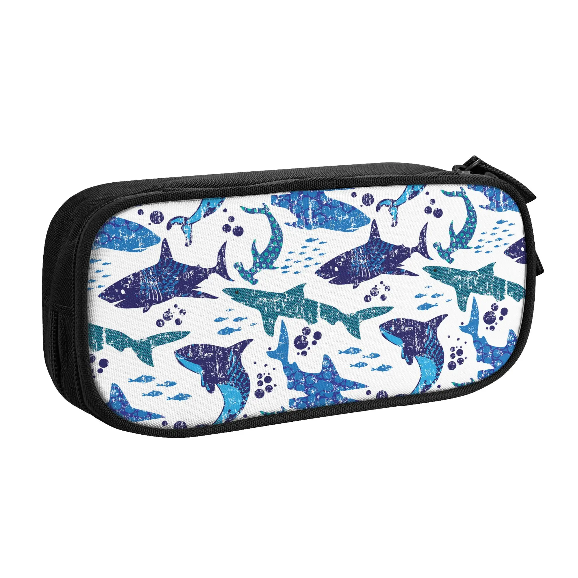 

Винтажные пеналы с изображением акул и морских обитателей, для девочек и мальчиков, школьные принадлежности, косметичка, пенал-коробка