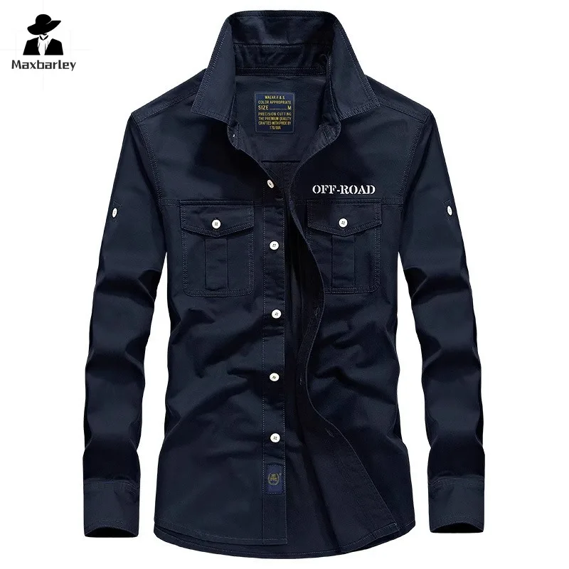 

Casual Cotton Shirt Men's Retro Tactical Long Sleeve Pocket Work Shirt New Spring Hiking Camping Button Loose Men's Shirt