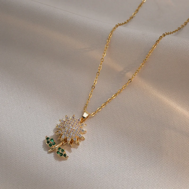 

Fashion Simple Sunflower Diamond Jewelry Necklace Jewelry Stainless Steel 18k PVD Gold-plated Water Proof Necklace