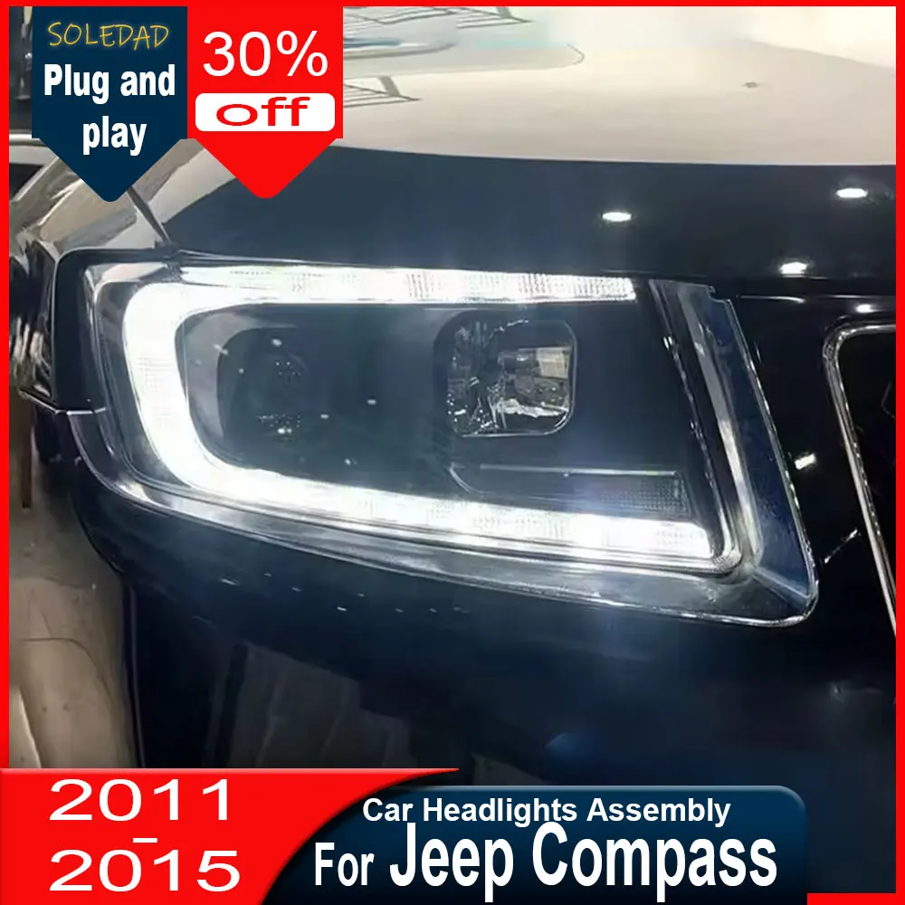 Car Headlight for Jeep Compass 2011 2012 2013 2014 2015 DRL Car headlamp Assembly Signal Accessories