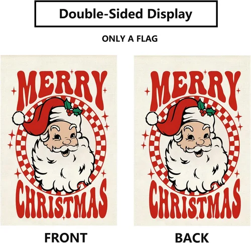 Merry Christmas House Flag Xmas Santa Claus Burlap 28 X 40 Inch Vertical Double 7445028656649 AAV hhz