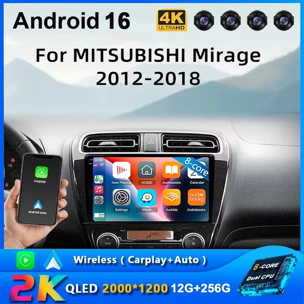 Android 16 Car Radio For Mitsubishi Mirage Attrage 2012-2018 Space Star 2014 GPS Navigation Carplay Multimedia Player 2 DIN