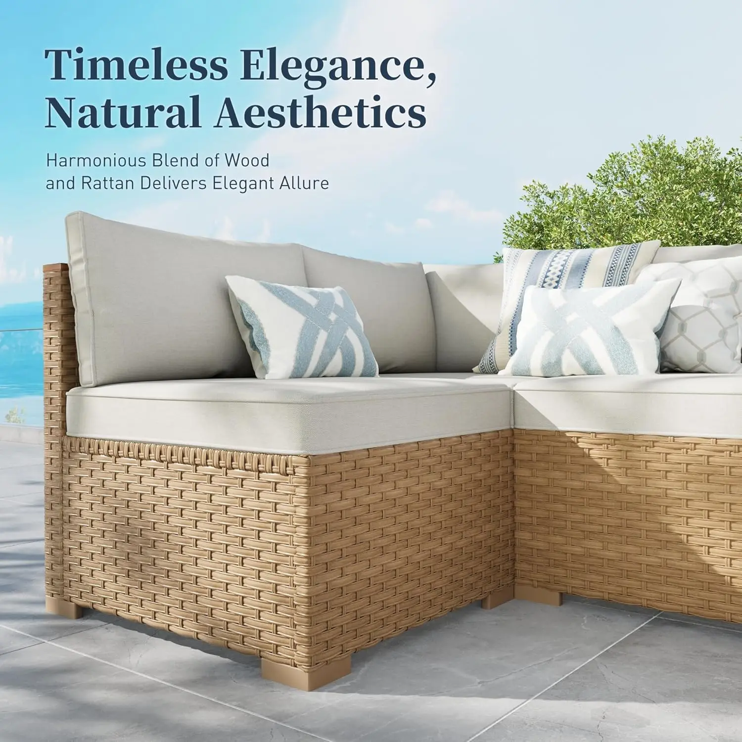 o*-Sunshine Valley Wicker Patio Furniture Set, 7 Pieces Outdoor Sectional with 6 Seats, Rattan Conversation Set with, Customized