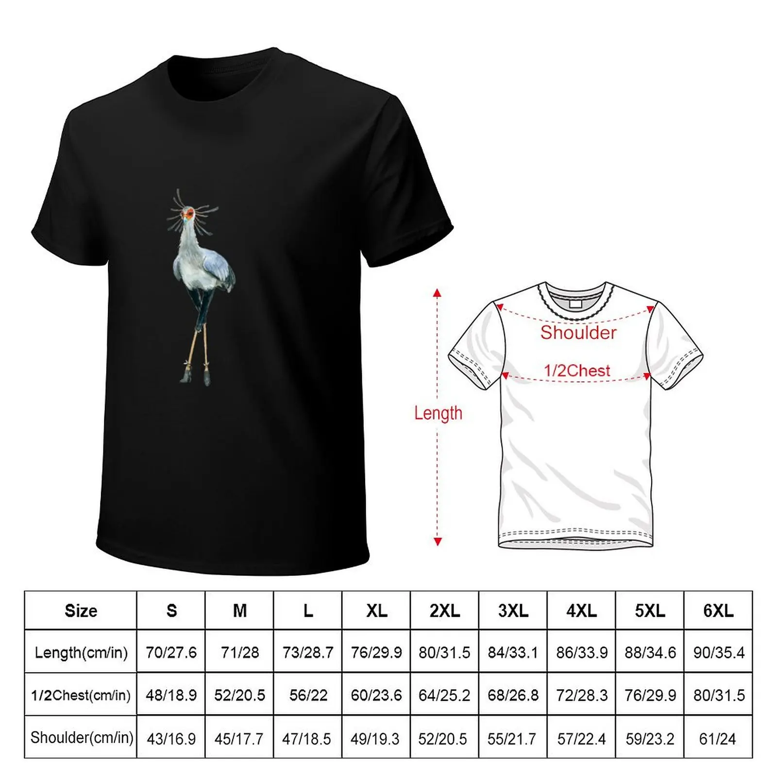 Watercolor Secretary Bird wearing high heels T-Shirt summer top blanks men graphic tees