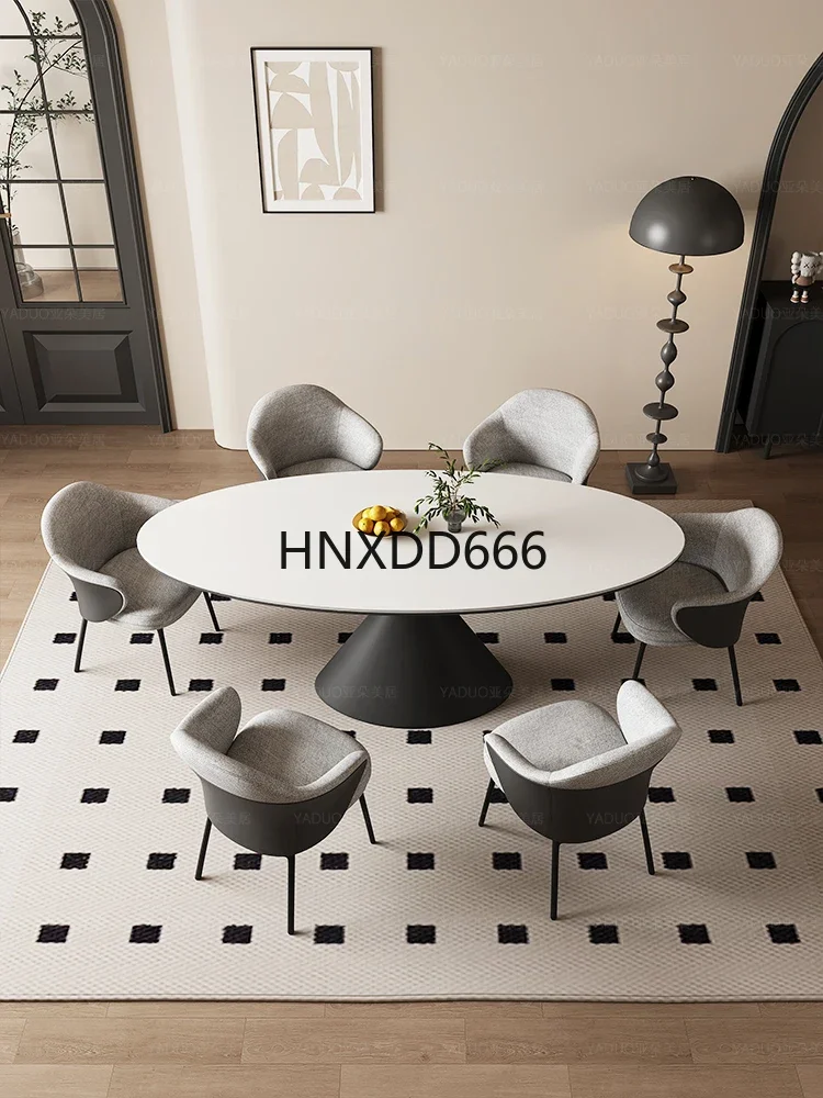 Elegant Light Luxury Oval Slate Dining Table Compact Dinner Table for 2-4 People Perfect for Small Apartment Household