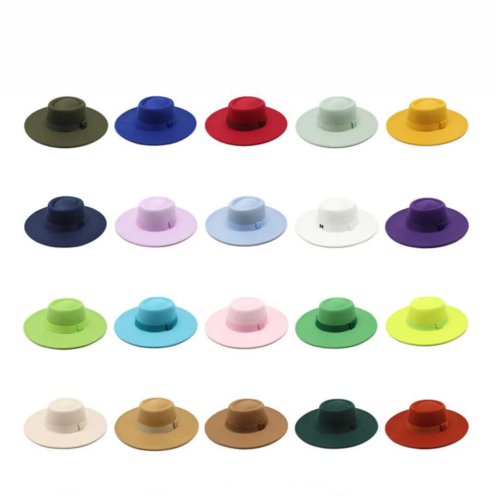 Sombrero de copa redondo de ala para hombre y mujer, gorro de fieltro de Color liso, estilo Boater, fiesta, boda e Iglesia, 9,5 cm