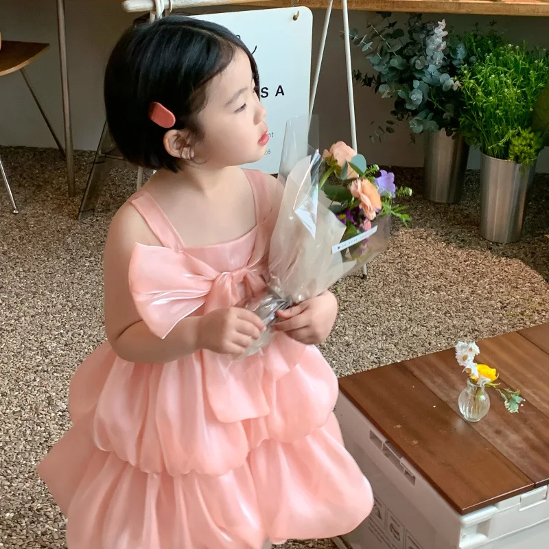 Girls Halter Sundress South Korea New Summer Children Bow Pompadour Skirt Baby Girl Korean Style Pumpkin Skirt