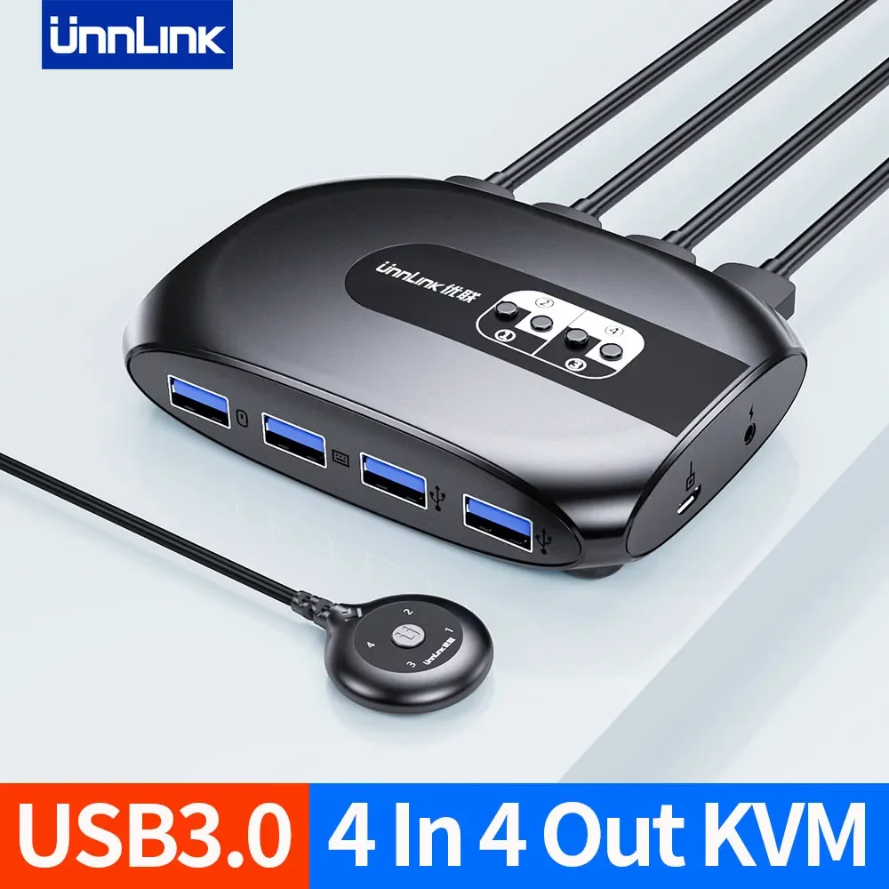 Unnlink usb 3.0 kvm switch 2 ou 4 computador compartilhar 4 dispositivos usb para teclado mouse u impressora de disco