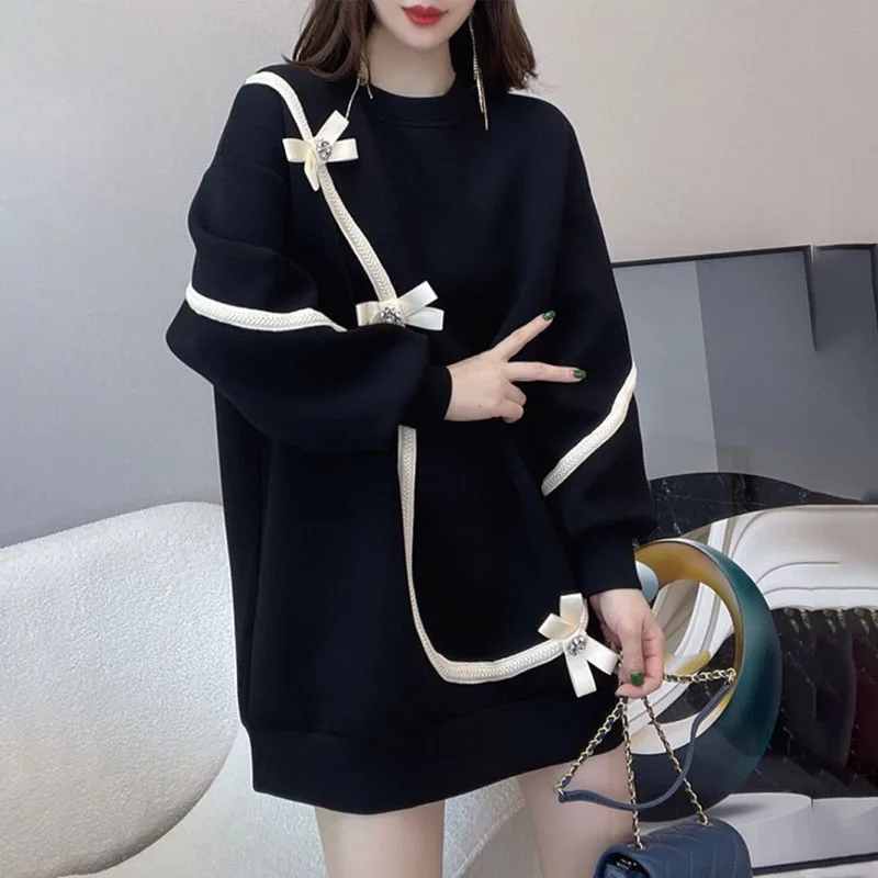 

Korean Chic Sweatshirt Women's Outwear Summer Autumn New Sweatshirt Dress Loose Color-Matching Long Sleeve Pullover Sweatshirt