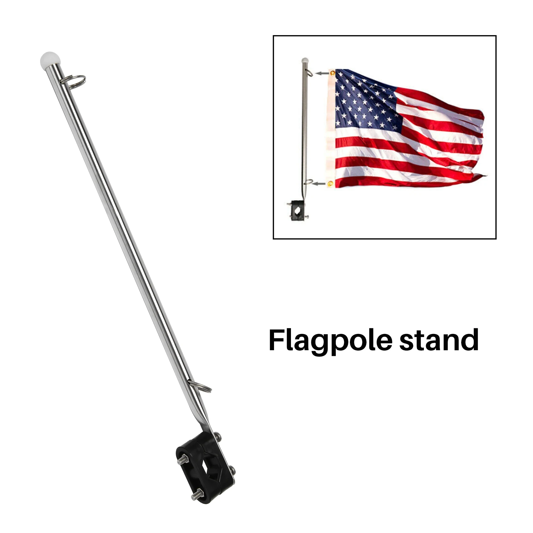 2X 14 inch Flag Pole Holder Stainless Steel 7/8 inch 1 inch Rail Mount for