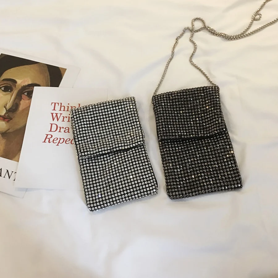 

Phone Bag for Women Trend Rhinestone Female Handbags Crossbody Messenger Bag Casual Ladies Chain Shoulder Purse Luxury Design