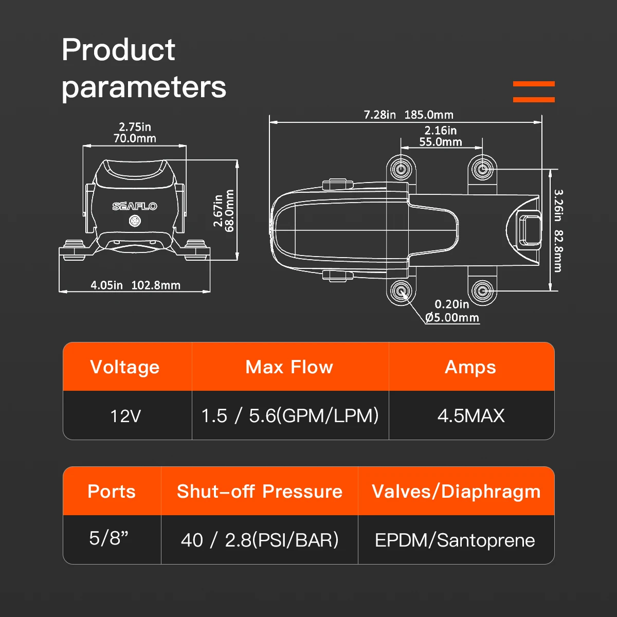 SEAFLO 12V 23A Series 40 PSI Automatic Marine Water Diaphragm Pump Self Priming Electric Boat Beer RV Caravan High Pressure